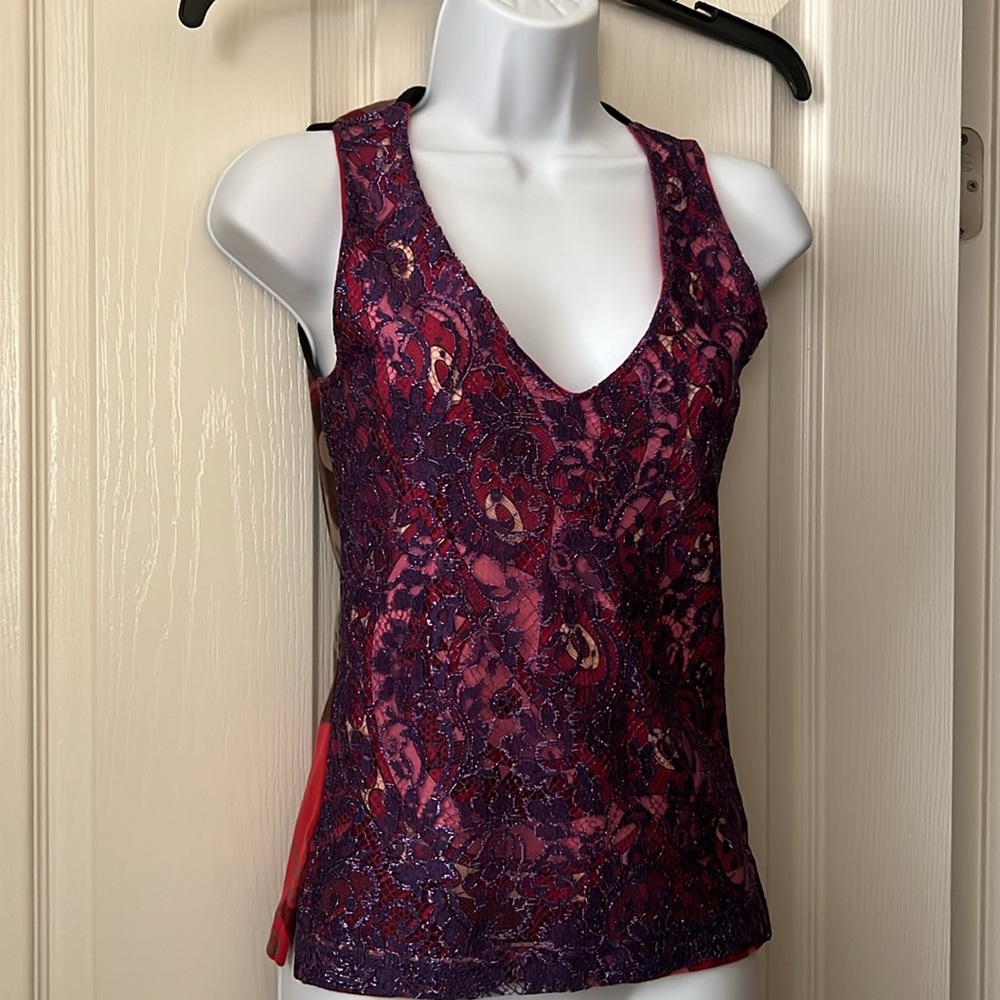Custo Barcelona Purple Lace Pink Print Top
